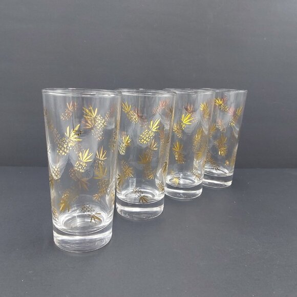 Gold Pineapple Highball Glasses Set of 4  William A. Meier Co. Good Luck Pattern - Picture 7 of 8